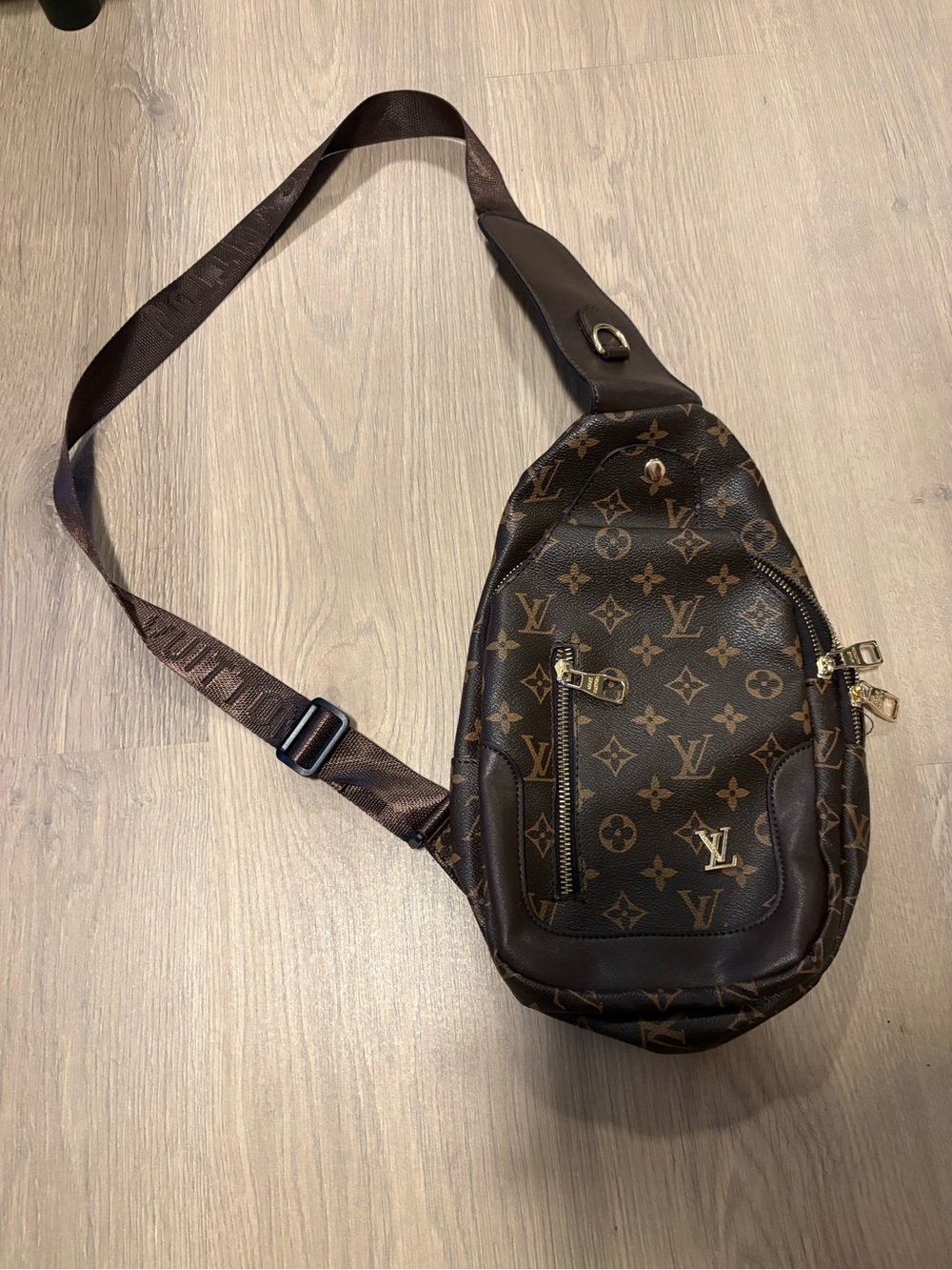 Louis Vuitton Brown Monogram Sling Bag with Gold Hardware